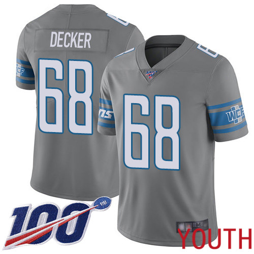 Detroit Lions Limited Steel Youth Taylor Decker Jersey NFL Football #68 100th Season Rush Vapor Untouchable->youth nfl jersey->Youth Jersey
